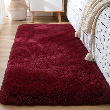 Tapis shaggy moelleux antidérapant en microfibre, 80x120 cm, épaisseur 8,5 cm, couleur bordeaux pour salon et chambre (1/4)