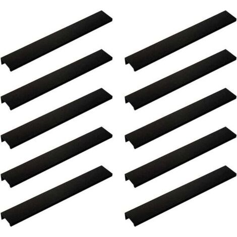 Lot De 10 Poignée Noir Poignée De Meuble Noir- Poignée Invisible Poignee De Meuble Cuisine Noir Poignée Meuble Noir Mat En Alliage D'Aluminium Entraxe 160Mm (1/5)