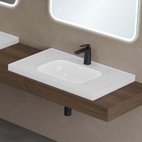 doporro Waschbecken Einbauwaschbecken aus Mineralguss Weiß Waschtisch BTH: 80x50x16.5cm Waschplatz Colossum3601