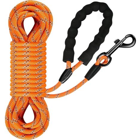 Zugleine für Hunde, Trainingsleine für große und kleine Hunde, Leine mit stabilem Handgelenkriemen, 360°-Karabiner, reflektierend (Orange, 5 m)