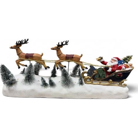 Slitta Babbo Natale in Movimento con Renne Luci e Suoni, 39.9x11.5x20.8 cm. Giostra di Natale a batteria animata e musicale, decorazione paesaggio villaggio natalizio per interni. (1/5)