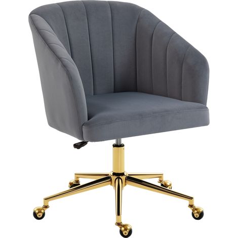 HOMCOM silla de oficina con ruedas, silla de escritorio de terciopelo con respaldo acolchado, altura ajustable, espuma de alta resiliencia, gris
