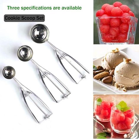 Set da 3 pezzi: paletta per gelato multifunzionale in acciaio inox, cucchiai da miscelazione (4 cm + 5 cm + 6 cm) con frusta, misure grande, media e piccola. Ideale per cucinare, preparare gelati, bis (1/5)