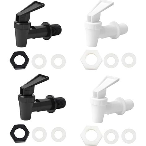 Robinet distributeur de boissons en verre 4 pièces, robinet distributeur de boissons étanche en PP pour les barbecues, les pique-niques, les fêtes au bord de la piscine (2 Noirs + 2 Blancs) (1/4)