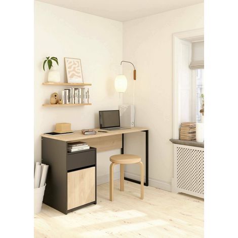 Dmora - Escritorio Antoinett, Escritorio multiusos, Mesa de oficina para PC, El plan de trabajo, 130x48 h77 cm, Roble y Negro (1/5)