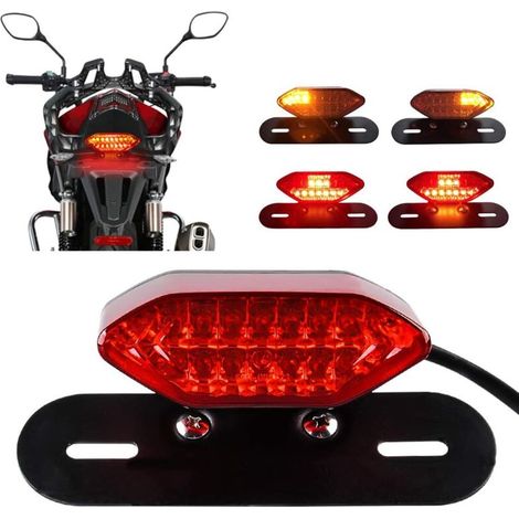 Luz Trasera LED para Moto con Freno y Intermitente, Montaje en Marco de Hierro, Lente Roja (1/4)