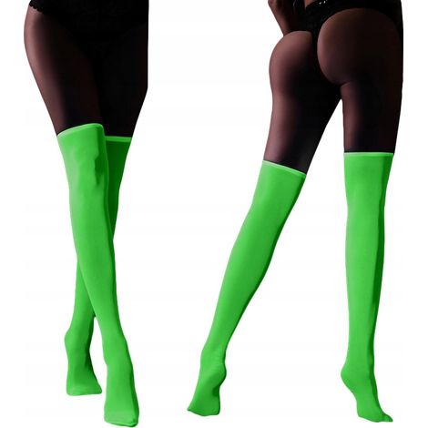 Calze fluorescenti da donna, sexy, fluo, autoadesive, sopra il ginocchio