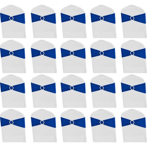 Écharpe De Chaise - Élasthanne Extensible - Bleu Royal - Avec Nœud Préformé Et Boucle Coulissante - Pour Mariage Banquet Réception Hôtel - Lot De 20 (1/5)