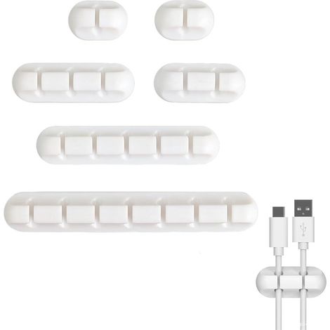 Lot de 6 Organisateurs Rangement Chargeur et Cable – Clips Cable Porte Cable Autocollants Blancs Sup (1/5)