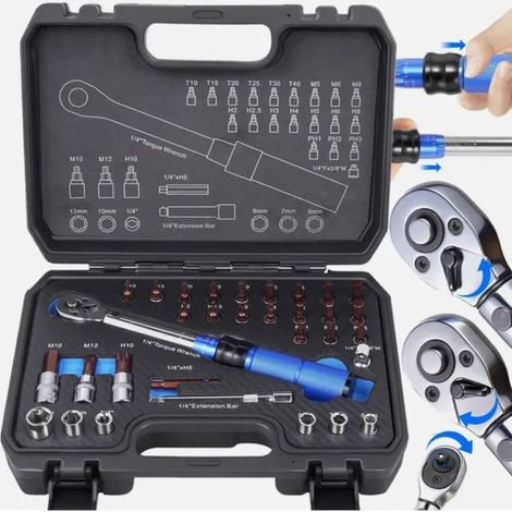 Clé dynamométrique 1/4" 5–25 Nm, coffret 32 pièces avec cliquet 72 dents, douilles et embouts, précision ±3 %, vélo auto moto (1/5)
