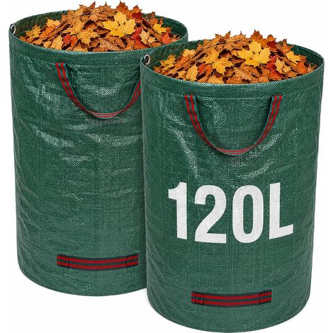 2 Pièces Sacs a Déchets de Jardin 120 L de Haut en Bas Poignées Sac Jardin Dechets Verts Équipé d'un Anneau de Support en Caoutchouc, Sac Gravat pour Jardin Pelouse (Vert) (1/5)