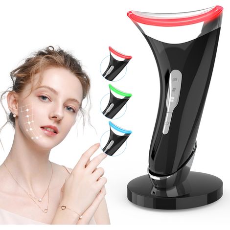 Appareil Massage Visage, Électrique Appareil Lifting Visage Double Menton avec 3 Modes LED, 45 ℃ EMS Chauffant Raffermissant Pour Visage et Cou - Anti Rides pour Les Femmes (1/5)