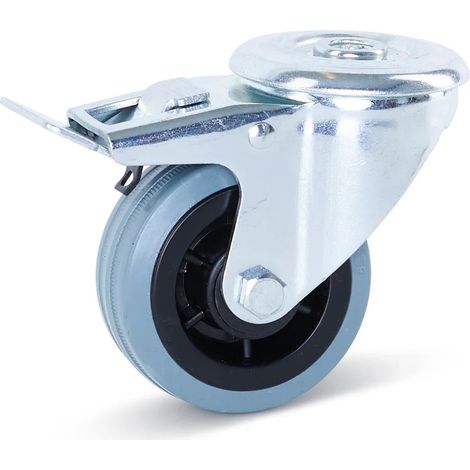 Roulette pivotante freinée - MESO - Caoutchouc gris - 80mm - Trou central - Sans trace - 60kg (1/2)