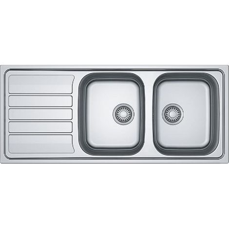Evier 2 bacs avec égouttoir FLASH FLN 621 - En inox - Dimensions: 116x50 cm - Livré avec siphon