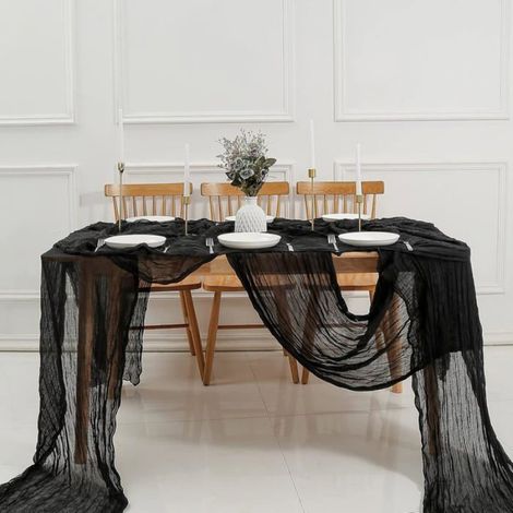 Chemin de table en chiffon plissé 90 cm x 300 cm style bohème champêtre décoration de fête mariage et soirée (1/4)