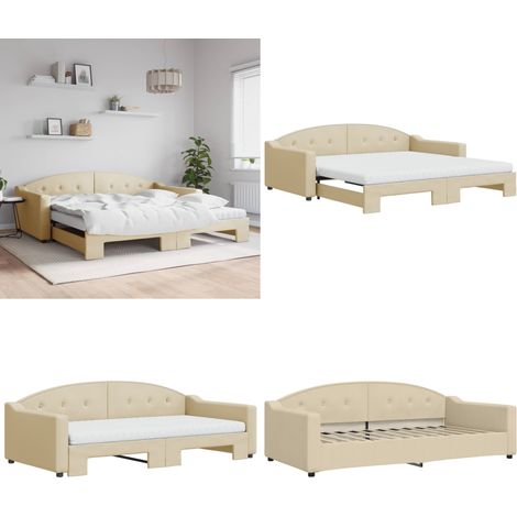 Divano Letto Estraibile con Materassi Crema 100x200 cm Tessuto - Letto estraibile - Materasso in schiuma
