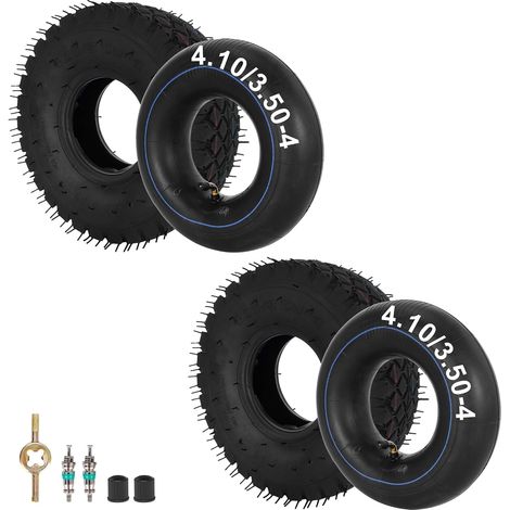 4,10/3,50-4 pneus et chambres à air avec tige d'angle pour le remplacement de la souffleuse à neige de chariot, 4,10-4 410-4 pneus de tondeuse à gazon kart générateur de chariot, Set de 2 (1/5)