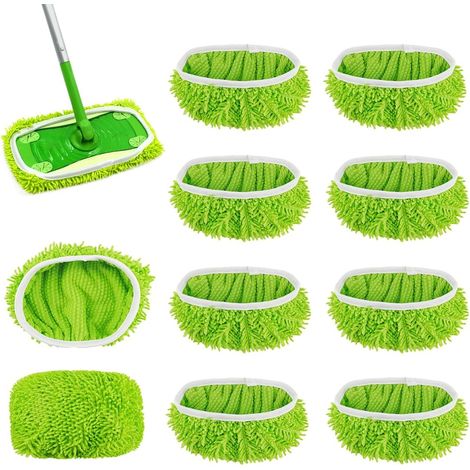 Confezione da 10 panni per pavimenti compatibili con Swiffer Sweeper, per uso asciutto e bagnato, panni in microfibra riutilizzabili per tutti i tipi di pavimento, colore verde, 25x11,5 cm.