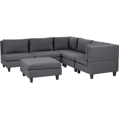 Sofá modular moderno 5 plazas tapizado tela patas negras respaldo acolchado izquierdo gris oscuro con otomana Unstad