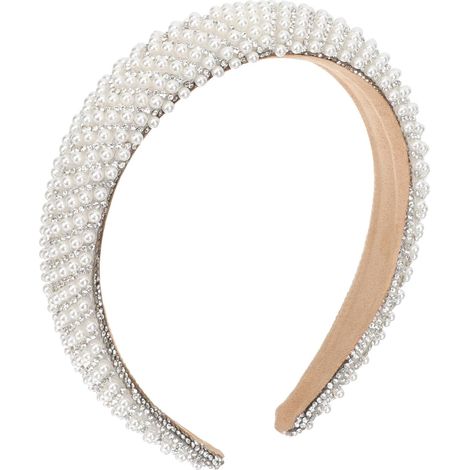 Baroque Headband with Pearls and Crystals for Women, Elegant Lightweight White (1/5)