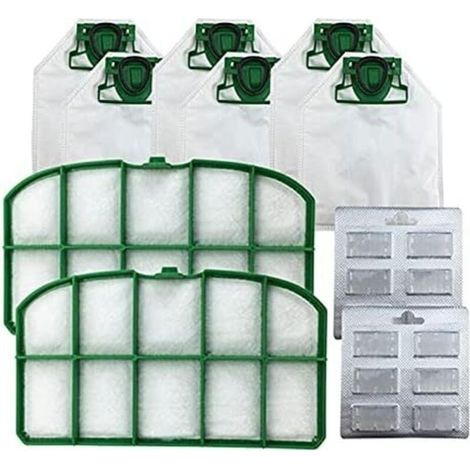Lot de 6 sacs à poussière + 2 filtres Hepa + 2 blocs de parfum pour aspirateur VK200 (couleur : vert) (1/5)