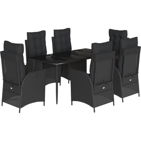 Ensemble à manger de jardin coussins 7pcs  Mobilier de jardin Noir Résine tressée (1/5)