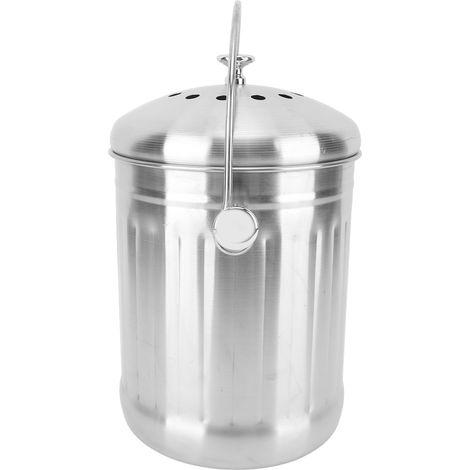Bac à compost en acier inoxydable avec filtre à charbon actif, grande poignée et nettoyage facile - idéal pour la famille, la cuisine, les cafés et les bars. (1/5)