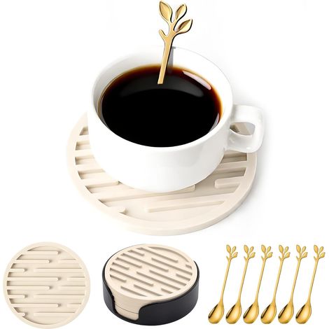 Essentielles Kaffee-Set: Kaffeeuntersetzer-Set & 6-teiliger Teelöffel (1/5)