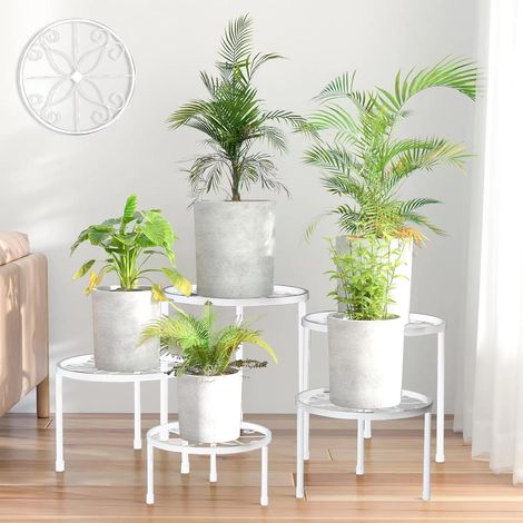 5er-Set Blumenständer aus Metall, Pflanzenständer für Innen Außen Garten Pflanzen,Blumentopf Ständer für Pflanzentreppe, Anti-Rost Eisen Display Rack für Haus & Garten Dekoration (Weiß) (1/5)