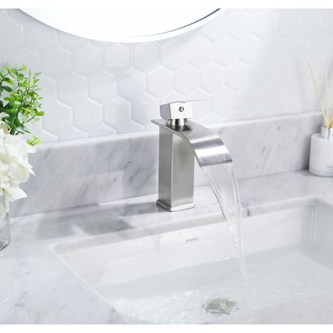 Robinet Salle de Bain Cascade Robinet Lavabo en Laiton Robinetterie Nickelée Mitigeur de Lavabo Design Moderne (1/4)
