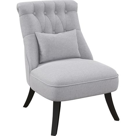 Fauteuil Relax Salon Vintage en Tissu Effet Lin avec Coussin Lombaire et Pieds en Bois Massif 52,5x69x77 cm Gris (1/5)