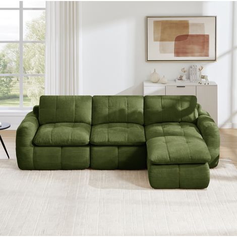 Sofá esquinero modular 3 plazas 264x160x68 cm chenilla verde con otomana - MEUBLIV (1/5)