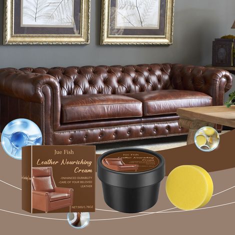 Crème réparatrice pour cuir (sacs, canapés, chaussures) - Hydratante, nettoyante et nourrissante - 50 g + éponge (1/5)