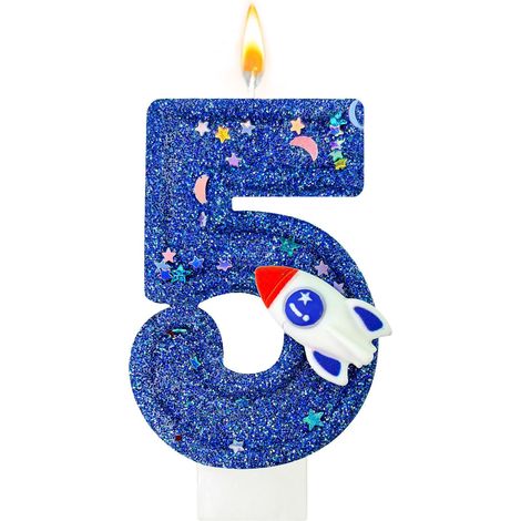 Bougie chiffre 5 bleu foncé, décoration de gâteau spatiale pour (1/5)