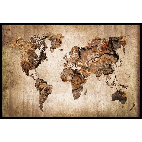 Affiche encadrée carte du monde bois rustique (1/5)