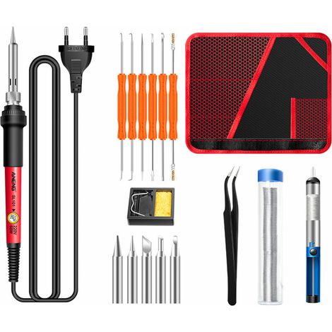 Kit de fer à souder 60W avec contrôle de température réglable sur 6 niveaux, outils de soudage auxiliaires et pinces de fer à souder pour le câblage. (1/5)