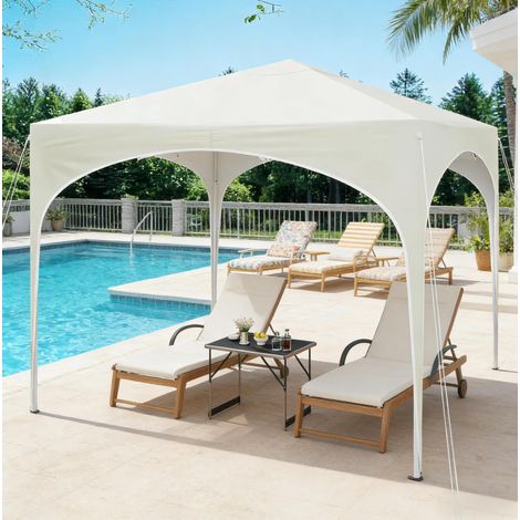 Carpa plegable de jardín 3 x 3 m con altura regulable beige DESVIAE (1/5)