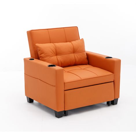 Sofá Cama Convertible 1 Plaza con Portavasos y Bolsillo Lateral, Respaldo Ajustable, Naranja (1/5)