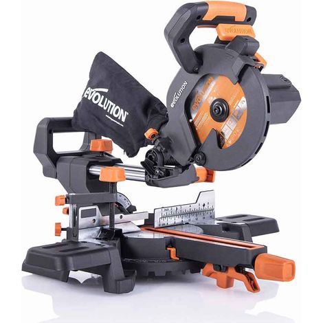 Evolution – Scie à onglet électrique 185mm – Lame TCT multi-matériaux – Profondeur de coupe 210 x 55 mm – Biseau 0-45° – Onglet 50°