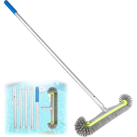 Brosse Piscine Ronde, Tête de Brosse de Piscine avec Perche Amovible, Balai Piscine avec Les Poils Hémisphériques, Brosses à Récurer pour Mur et Carrelage, Brosses pour Salles (avec Perche) (1/5)