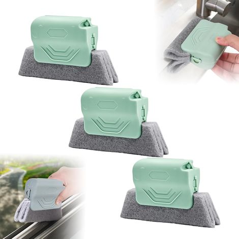 Kit de nettoyage de rails de fenêtres et réservoirs, comprenant 3 brosses manuelles pour rails, interstices, carrelage, moulures, stores et grilles d'aération de voiture (vert)