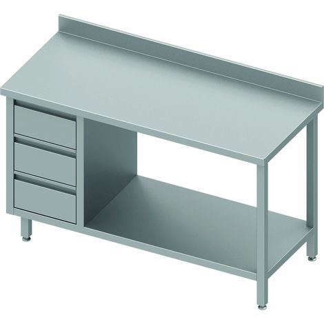 Table Inox Avec 3 Tiroirs & Etagère à Droite - Gamme 700 - Stalgast