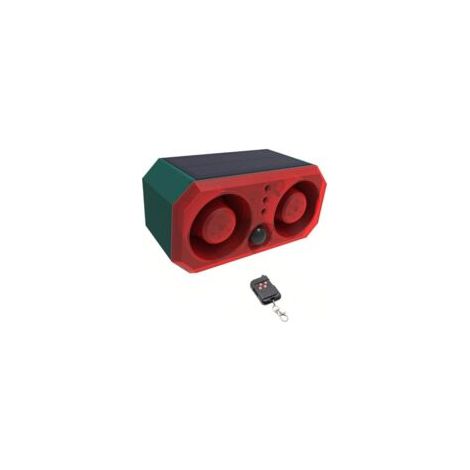 Alarma con detector de movimiento para exteriores con doble bocina, alta potencia, resistente al agua, con luz infrarroja, luz roja intermitente y repelente de animales.