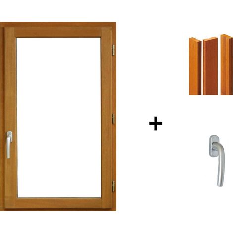 fenetre Bois 1 Vantail H95 x L60 Tirant Droit + tapées iso 120 (2 de 1,9m) + poignée (1/5)