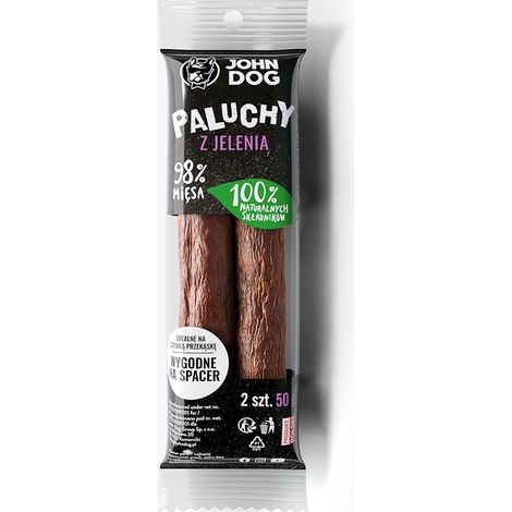 John Dog Snack - Bastoncini Premium 98% carne Confezione da 2 - Bastoncini di cervo 2 pezzi