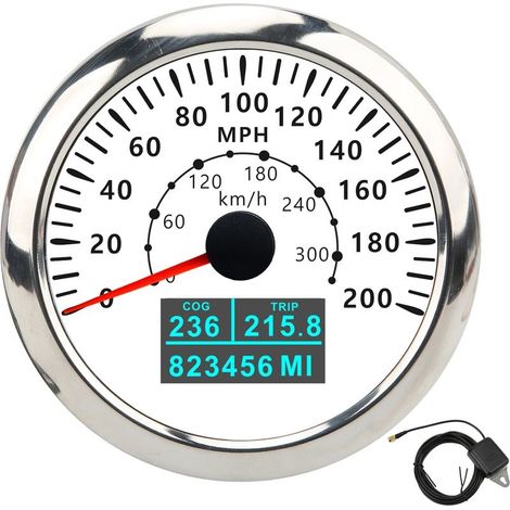 Compteur de vitesse GPS 85mm 0-200MPH 0-300 KM/H IP67 étanche numérique rétro-éclairage coloré odomètre pour RV bateau blanc (1/5)
