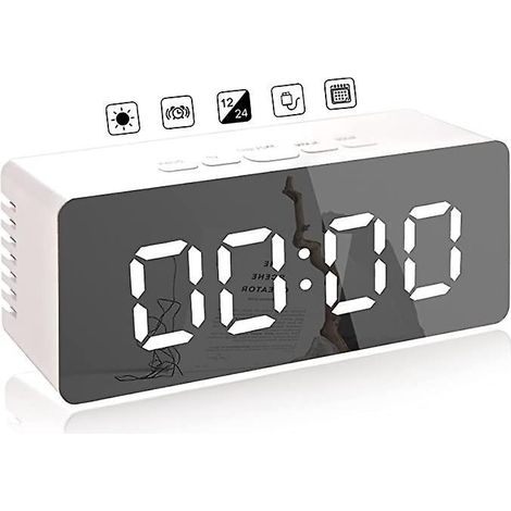 Kreativer digitaler Spiegelwecker (Weiß, 14 x 3,4 x 5,5 cm), LED-Nachttischuhr mit Temperaturanzeige, Schlummerfunktion und sprachgesteuertem Kosmetikspiegel (1/5)