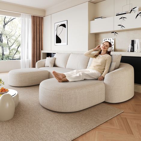 Canapé d'angle en U de 266 cm, canapé compressé en mousse, canapé modulable sans armature, canapé compressé pour salon, chambre, appartement, aucun assemblage requis, blanc (1/4)