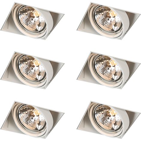 Set of 6 Recessed Spotlights White AR111 Swivelling and Tilting Trimless - Oneon