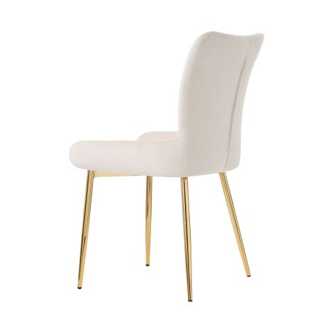 Chaises de salle à manger en velours (lot de 6) — Style luxueux adapté aux salons, chambres ou espaces de détente  dotées de quatre pieds en métal doré et d'un soutien lombaire  couleur beige. (1/5)